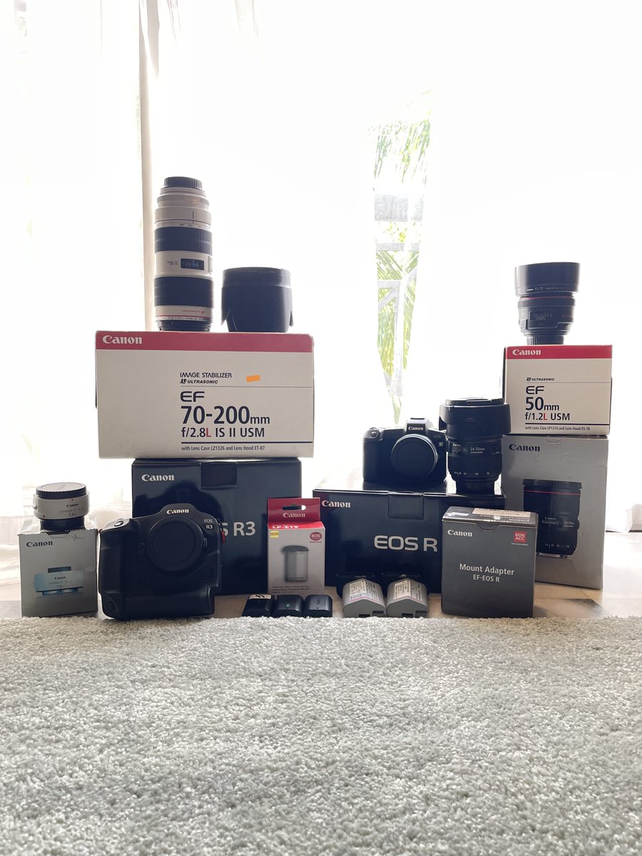TaufiqqNadzri's tweet photo. Salam guys. Nk jual sikit barang saya. Bundle sale! Help to RT😄

RM 37, 000 for semua! 

Items
- CANON EOS R3 sc 52k
- CANON EOS R sc97k
- CANON 24-70MM F2.8 II L USM
- CANON 70-200MM F2.8 II L USM
- CANON 50MM F1.2 L USM
- CANON EF EXTENDER 1.4X III

 https://t.co/mheJmONwRC https://t.co/VrPNwB2WOM