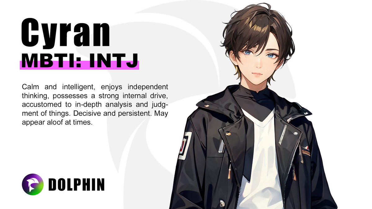 web3dolphinAI's tweet image. 🤔Is INTJ personality your type of ideal Boyfriend? 

😍Meet Cyran and you can tell him what you feel on dolphin platform soon.💑

#dolphinai #aiagent #ailove
