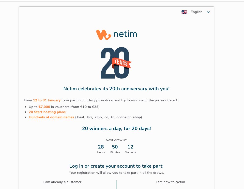 acorndomains's tweet image. Congratulations to @Netim_com celebrating their 20-year anniversary!!!
It gets even better! From 12 to 31 January 2024, #Netim will choose 20 winners every day to win:
* Up to €7,000 in vouchers (from €10 to €25)
* 20 Start hosting plans
* Hundreds of domain names (.best,…