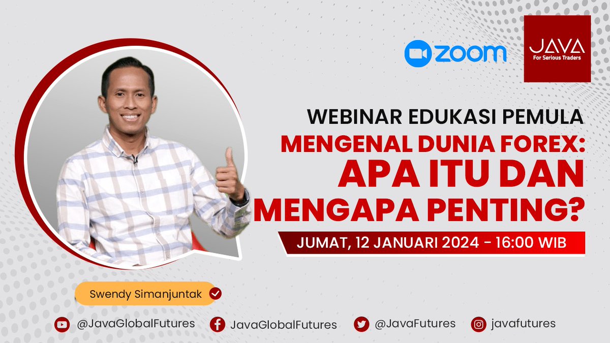 JavaFutures's tweet photo. Temukan Keajaiban Forex! Apa itu dan kenapa begitu penting? Yuk join Webinar Formula 'Forex Untuk Pemula' pada 12 Januari 2024. Registrasi ZOOM disini https://t.co/H2iNLDyhlF: 💡 #ForexUntukPemula #WebinarTrading #PengenalanForex https://t.co/SIHuvdln5d
