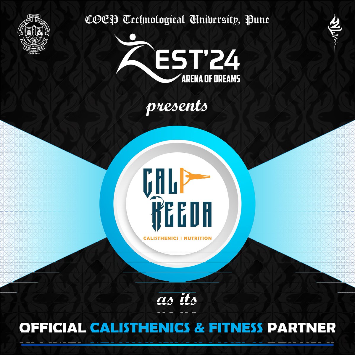 CoepZest24's tweet photo. ZEST'24 is delighted to announce Cali Keeda as its Official Calisthenics and Fitness Partner ! https://t.co/XWSsKozplj