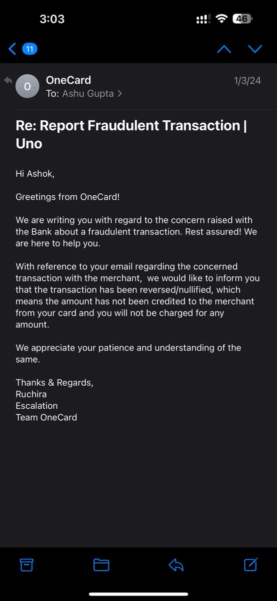 ashu12100's tweet photo. @GetOneCardIN @OneCardHelp I received an email that the transaction was nullified, and it was nullified, but after couple of days, just when I thought of unblocking my card I see this outstanding again. Please get this fixed. Ticket 4835474. @RBI https://t.co/K5OiLOEczw