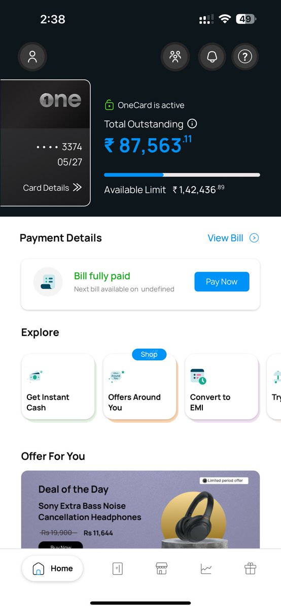 ashu12100's tweet photo. @GetOneCardIN @OneCardHelp I received an email that the transaction was nullified, and it was nullified, but after couple of days, just when I thought of unblocking my card I see this outstanding again. Please get this fixed. Ticket 4835474. @RBI https://t.co/K5OiLOEczw
