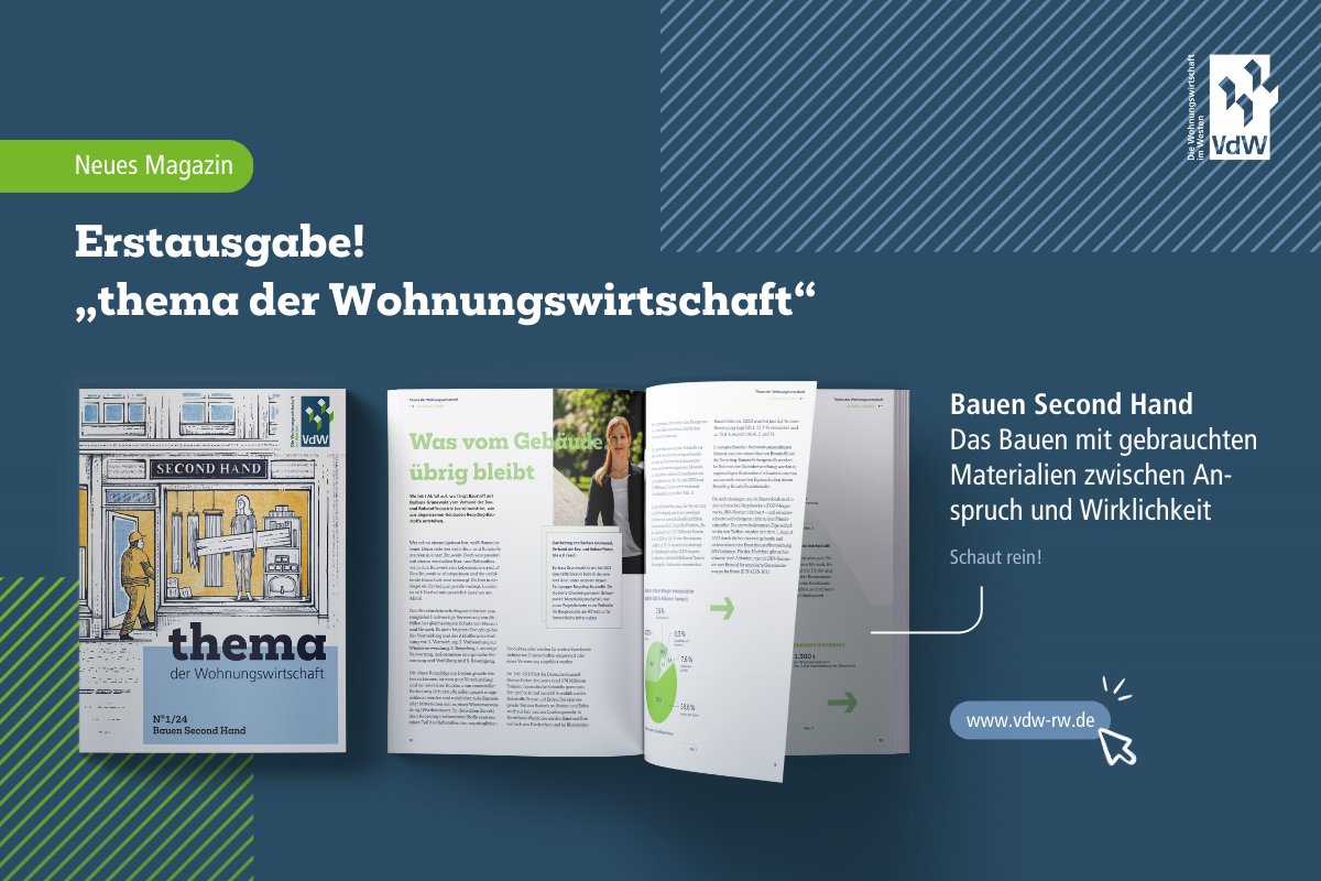Unser neues Magazin „thema der Wohnungswirtschaft“ ist da!

Inhaltlich widmen wir uns Branchenthemen, die ihre Schatten vorauswerfen, mit Sicherheit kommen werden, aber noch nicht ganz da sind.

Ausgabe No. 1: „Bauen Second Hand“ – jetzt reinschauen: vdw-rw.de
#VdW