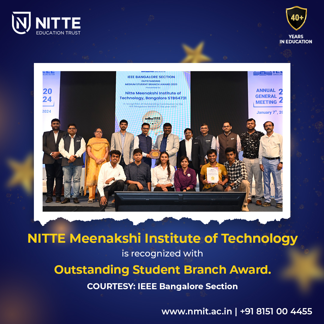 NMITBangalore's tweet photo. We at NMIT, Bangalore are happy to announce that the IEEE Student Branch of NMIT has been recognised with The IEEE Bangalore Section Outstanding Medium Student Branch Award.
#IEEE #StudentsChapter #ieeestudentbranch #Recognition #Award #Nitte #nmit #NMITBangalore #Engineering https://t.co/kkhKk9fiG2