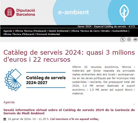 AccioClimaDIBA's tweet photo. 🆕 #eambient especial #CatàlegServeis 2024 d'@AccioClimaDIBA❗️
🟢Oferim als ens locals:
1⃣6⃣ recursos tècnics
4⃣ recursos econòmics i
2⃣ recursos materials
per acompanyar-los en les seves polítiques per fer municipis més sostenibles i resilients👇🏿
🔗https://t.co/6NBC57IhbK https://t.co/hdbn44cwSi