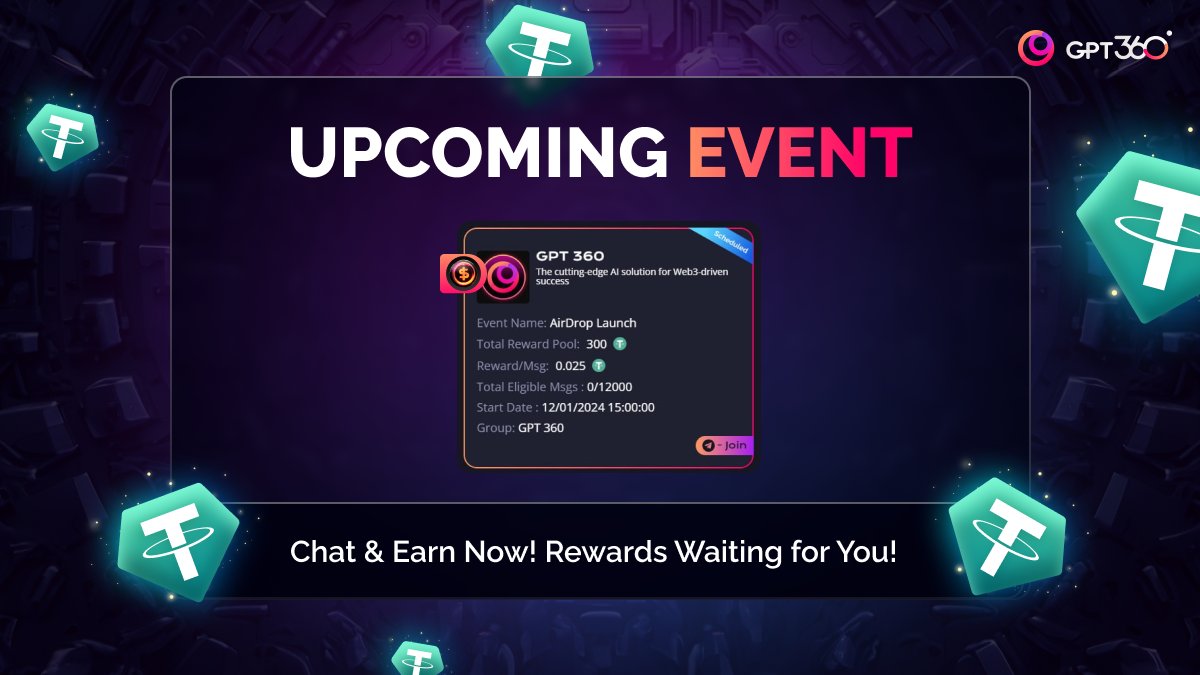 GPT360_Official's tweet photo. 🛑𝐈𝐌𝐏𝐎𝐑𝐓𝐀𝐍𝐓 𝐑𝐄𝐌𝐈𝐍𝐃𝐄𝐑🛑

Join GPT360 on Telegram from January 12, 2024, chat, and earn $USDT🤑 Get your HyperBoard ready for this exciting moment! 

𝐏𝐑𝐄𝐏𝐀𝐑𝐄 𝐓𝐎 𝐒𝐓𝐀𝐑𝐓 𝐄𝐀𝐑𝐍𝐈𝐍𝐆 $USDT?💰

1️⃣ Sign up for the GPT360 Account
2️⃣  Join the GPT360 Community: https://t.co/64uPEklwdd
3️⃣ Start chatting in our chat and receive $USDT directly to your account!
4️⃣ Keep an eye on GPT360 news and leaderboard!

🔗  𝐒𝐈𝐆𝐍-𝐔𝐏 𝐆𝐔𝐈𝐃𝐄  (https://t.co/ayDqx3MQ8G)

🔗  𝐕𝐈𝐃𝐄𝐎 𝐆𝐔𝐈𝐃𝐄 (https://t.co/MGDqSqKOyu)

#GPT360 #ChateriumProtocol #ChateriumNetwork #Giveaway #AirDrop