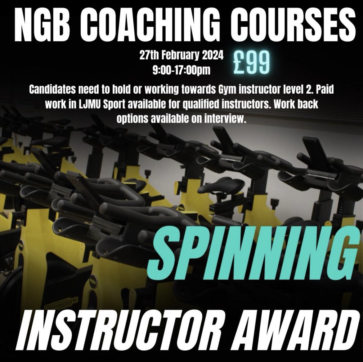 stephensgrace2's tweet photo. Level 2 Gym Instructor or L3 PT Qualified? Want to add SPIN INSTRUCTOR to your qualifications?  For places email activeljmu@ljmu.ac.uk https://t.co/eMHkvSu4yy