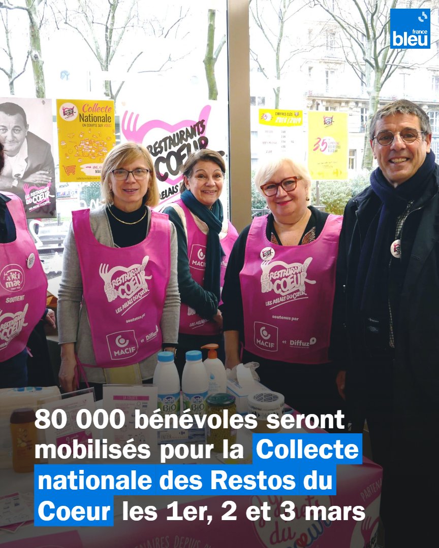 💙 Les <a href="/restosducoeur/">Les Restos du Coeur</a> recherchent des bénévoles pour la Collecte nationale qui aura lieu du 1er au 3 mars dans plus de 7500 grandes surfaces et commerces de proximité. 

francebleu.fr/infos/societe/… #OnCompteSurVous