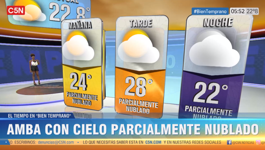 🌥️Jueves con cielo parcialmente nublado y agradable durante toda la jornada
⬇️24°C
⬆️28°C

📲 Seguí la transmisión EN VIVO por 👉  bit.ly/C5NENVIVO24HS