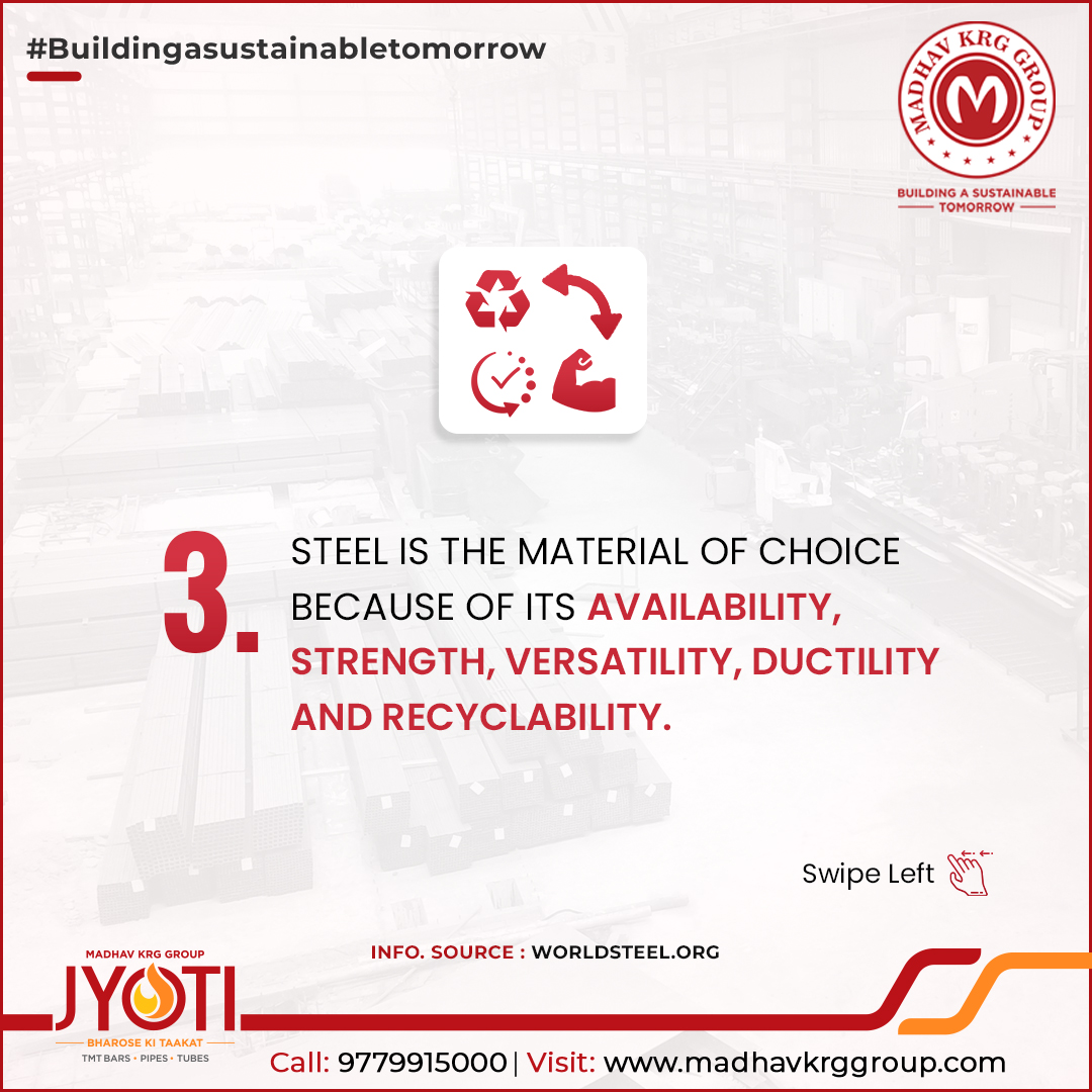 Elevate projects with steel! From high-impact safety to economic excellence, it's the ultimate choice.

INFO. SOURCE - WORLDSTEEL.ORG

#SteelAdvantages #BuildSmart #SustainableDesign #Sustainability #SteelUsage #SteelFacts #Steelers #SteelStructure #MKRG #MadhavKRGGroup