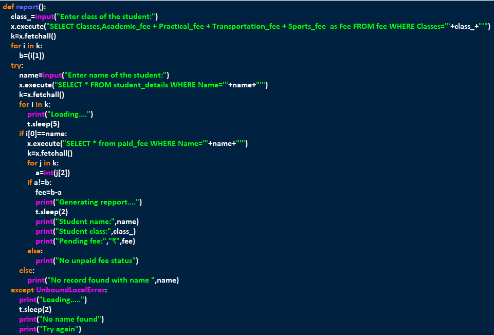 Arjun_Walia_'s tweet photo. Python menu based project using mysql connector 
Topic :- Fee Management https://t.co/lh1aDFqPbX