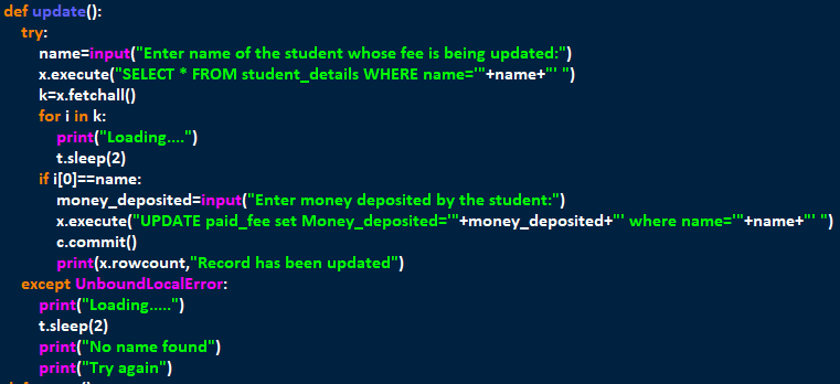 Arjun_Walia_'s tweet photo. Python menu based project using mysql connector 
Topic :- Fee Management https://t.co/lh1aDFqPbX