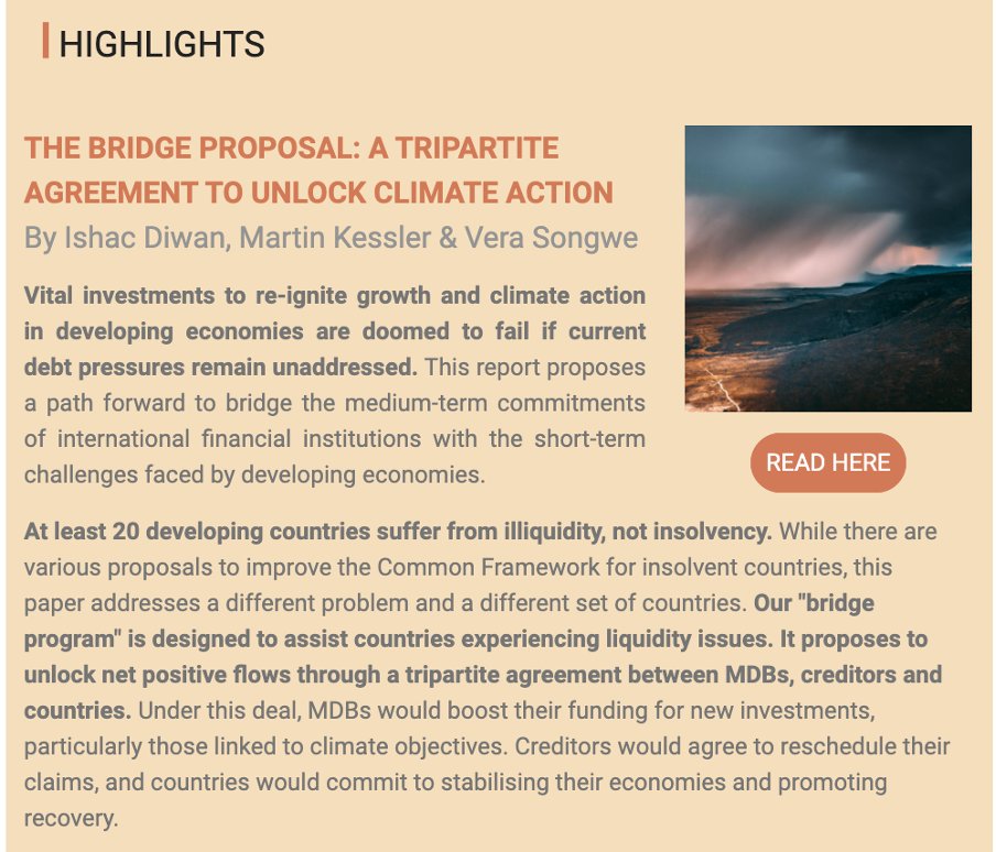 📢 Check out our latest #Newsletter, featuring our 🆕 Bridge Program proposal co-authored by @SongweVera @ishacdiwan & @mkessler_DC to address the liquidity crisis & unlock climate action in countries that are solvent but in need of some breathing space 👇mailchi.mp/196ba4996491/f…