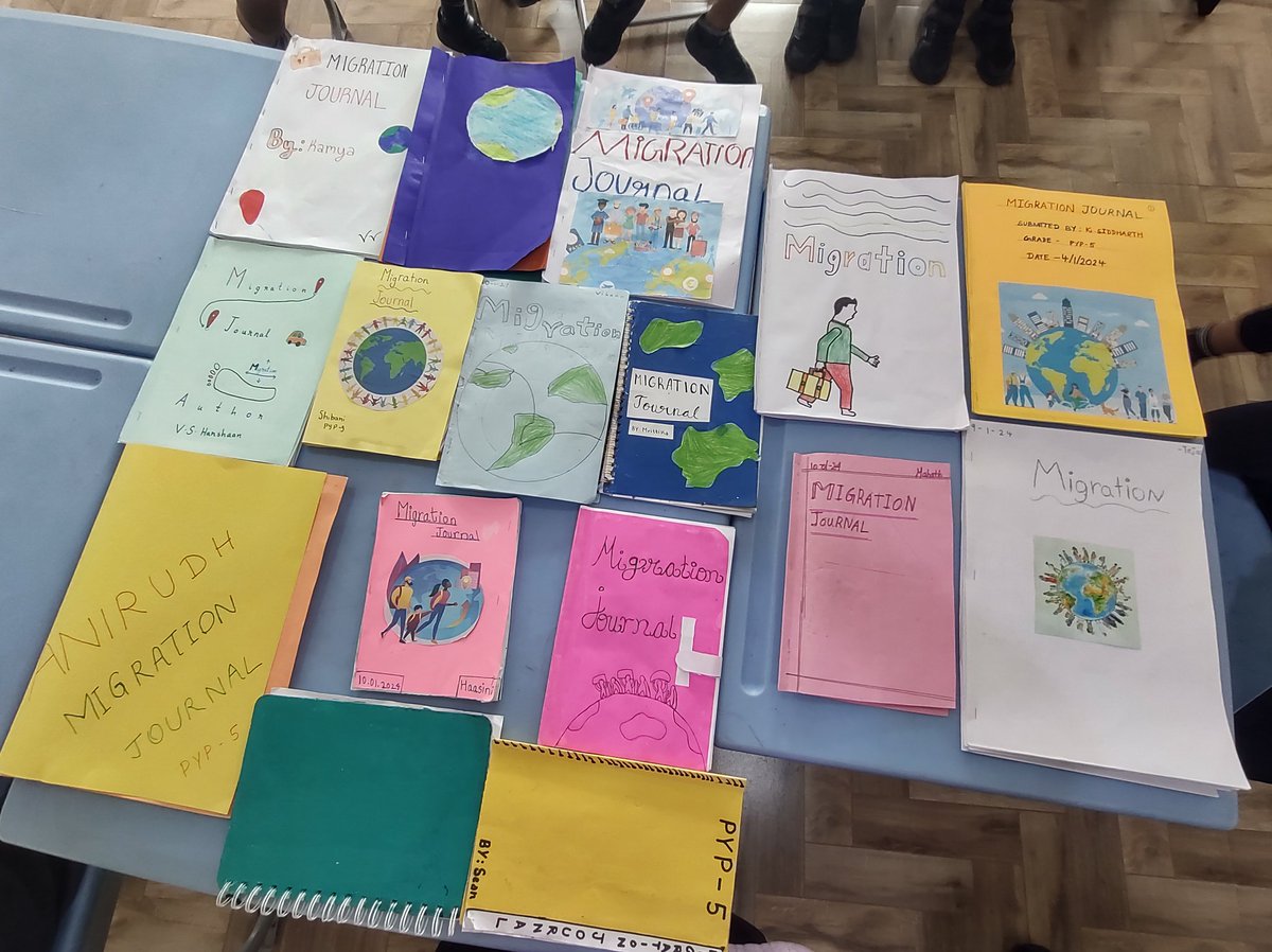 preethishere's tweet photo. IB PYP5- Migration Journal: A collection of the things they have experienced and learned. 

(Intro, types, personal connection, maps, interview, poem, cultural exchange, challenges, expressing empathy, perspective)

#IBPYP 
@Manchesters_edu @Saranya_Sara17 https://t.co/Eomz12W2jO