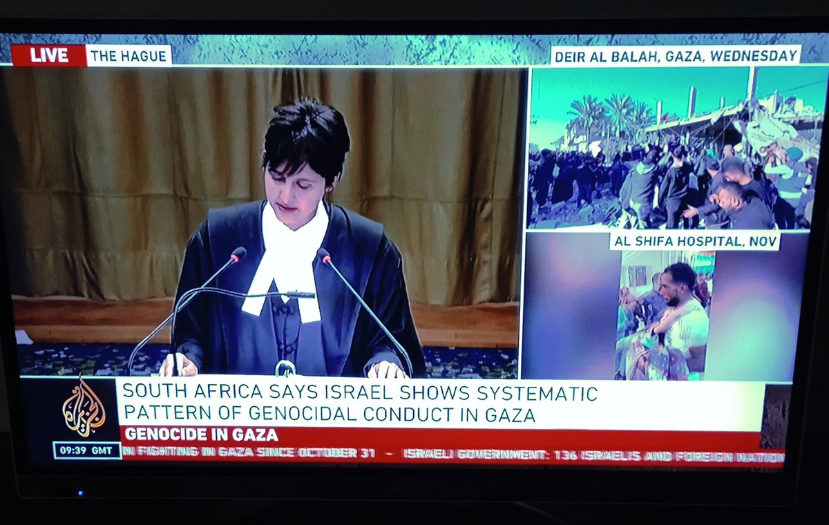 ___Ny_ra___'s tweet photo. Everyone need to watch the south Africa's hearing of The ICJ court trial against Israel  🇿🇦 🇵🇸

It's being broadcasted on Al Jazeera .

#Gaza #EndIsraelGenocide 
#غزه_تقاوم_وستنتصر
.
#BitcoinETF #kohlantarp #HalaMadrid #SEVENTEENinBULACAN https://t.co/1eoXjaY5pn