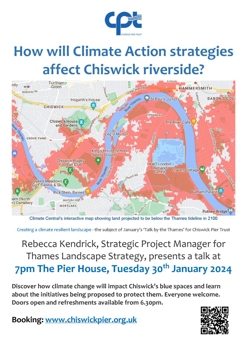 ChiswickPier's tweet photo. New Year - new talk on January 30th, 7pm.
Find out how the #Thames stretch from #Kew to #Chelsea will be impacted by #climatechange and what is being done to protect it. Tickets available here: https://t.co/IKqYtKwKAB https://t.co/GO1zYUzlFy