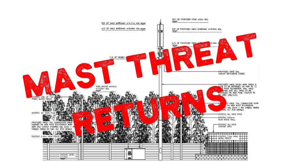 SaveOurSpaceN8's tweet photo. Telecoms Mast Threat Is Back!  Sorry to advise supporters, the proposal to build a substantial 20m high telecoms mast on the Hornsey Cricket club grounds has returned due an admin loophole. https://t.co/MJGYPM4duV https://t.co/crUp6jU2kA