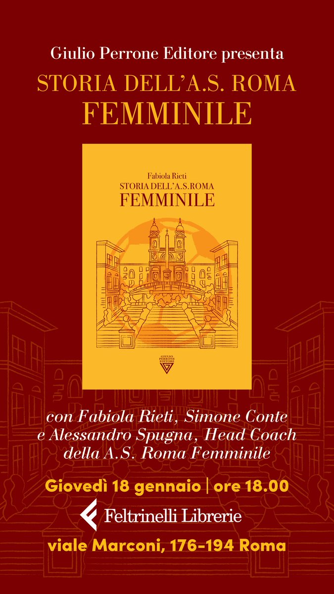 📚 Giovedí 18 gennaio presentiamo il libro alla <a href="/Feltrinelli_/">Feltrinelli Librerie</a> di Viale Marconi. 

Mi faranno compagnia <a href="/SimonteCone/">Simone Conte</a> e coach Alessandro Spugna

Vi aspettiamo 💛❤️

#ASRomaFemminile