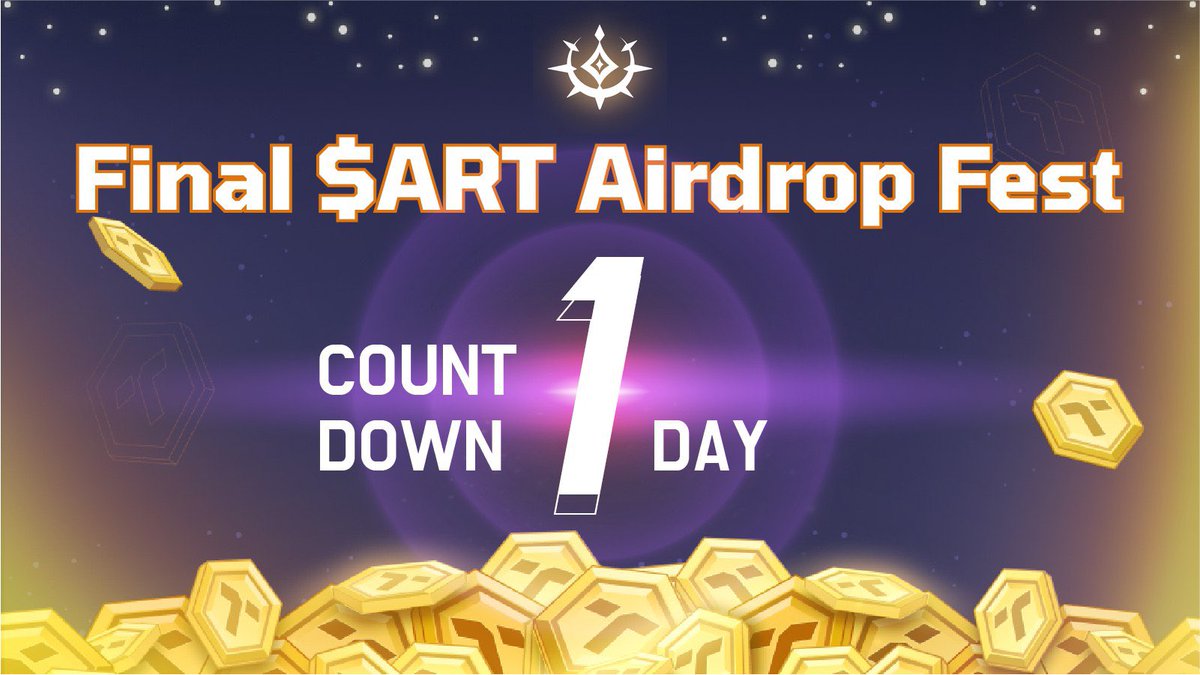 ⏳ LAST DAY FOR FINAL $ART AIRDROP FEST 🤩 TOP 500 will be eliglible for the special PASS CARD drop 🎁 All Participants with minimum 50,000 points be eligible for the Phase 1 Airdrop 🔥Don't miss out the final moment，join now to reap more points！ 👉