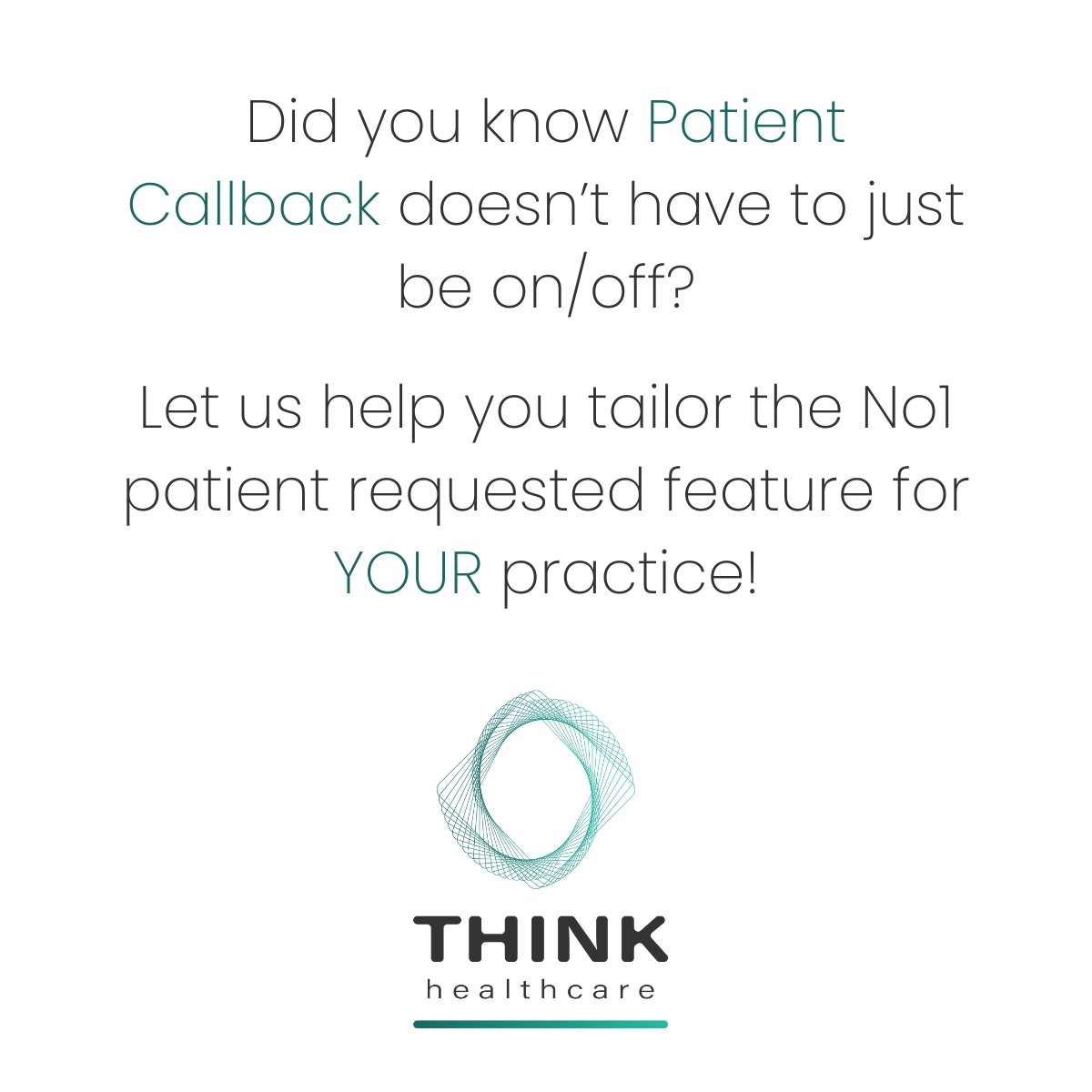 HealthcareThink's tweet photo. Patient Callback is the most popular feature to improve access to the #NHS , but did you know that with #ThinkHealthcare this doesnโt have to just be on or off?
Give us a call to find out how it can be tweaked to suit YOUR practice. ๐ https://t.co/VowNNvftO2
#CloudTelephony https://t.co/OHOwpQih2q