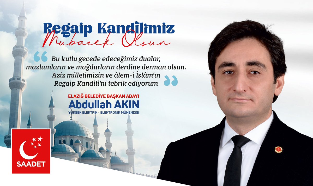 abdullahakin's tweet photo. #RegaibGecesi #elazig #abdullahakin #saadetpartisi #belediyebaskan #aday https://t.co/rBQhxkISRd