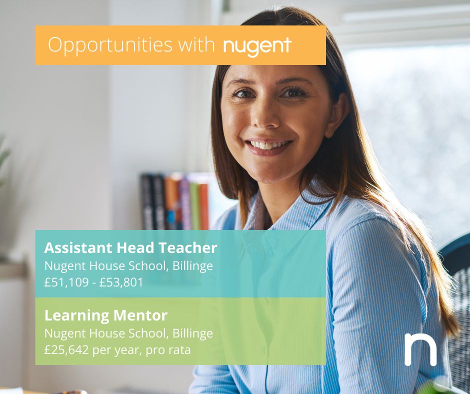 🌟 Join Our Team at Nugent House School! 🌟 💚 Assistant Head Teacher 🕒 37 hours per week 💰 £51,109 - £53,801 Apply now: buff.ly/3NXi1h8 💚 Learning Mentor 🕒 35 hours (term time only) 💰 £25,642 per year, pro rata apply today: buff.ly/3NVoDNa #WeAreNugent