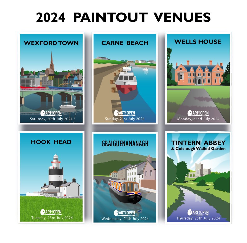 ArtintheopenWex's tweet photo. The fabulous paint-out venues for our festival #pleinairpainting #sunnysoutheast #ireland #irelandofthewelcomes
#stunninglandscape
@Failte_Ireland @VWexford @LoveKilkenny https://t.co/iV58Z1evDw