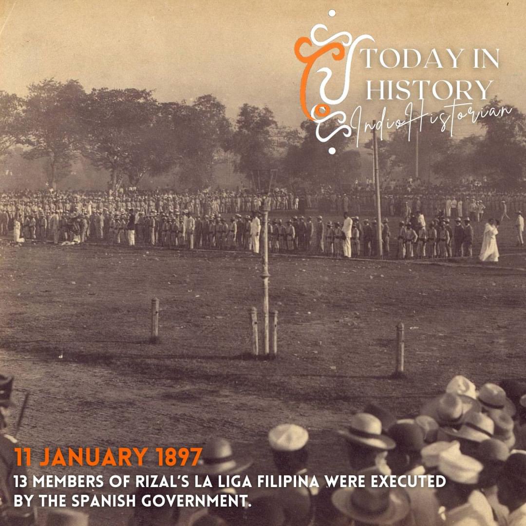 indiohistorian's tweet photo. #TodayinHistory in 1897, 13 members of Rizal's La Liga Filipina were executed by firing squad in Bagumbayan by order of the Spanish colonial govt in #PH. This happened 12 days after Jose Rizal himself was executed on the same site.

More here: https://t.co/TdJl9CMlU5 https://t.co/APECmrG48e