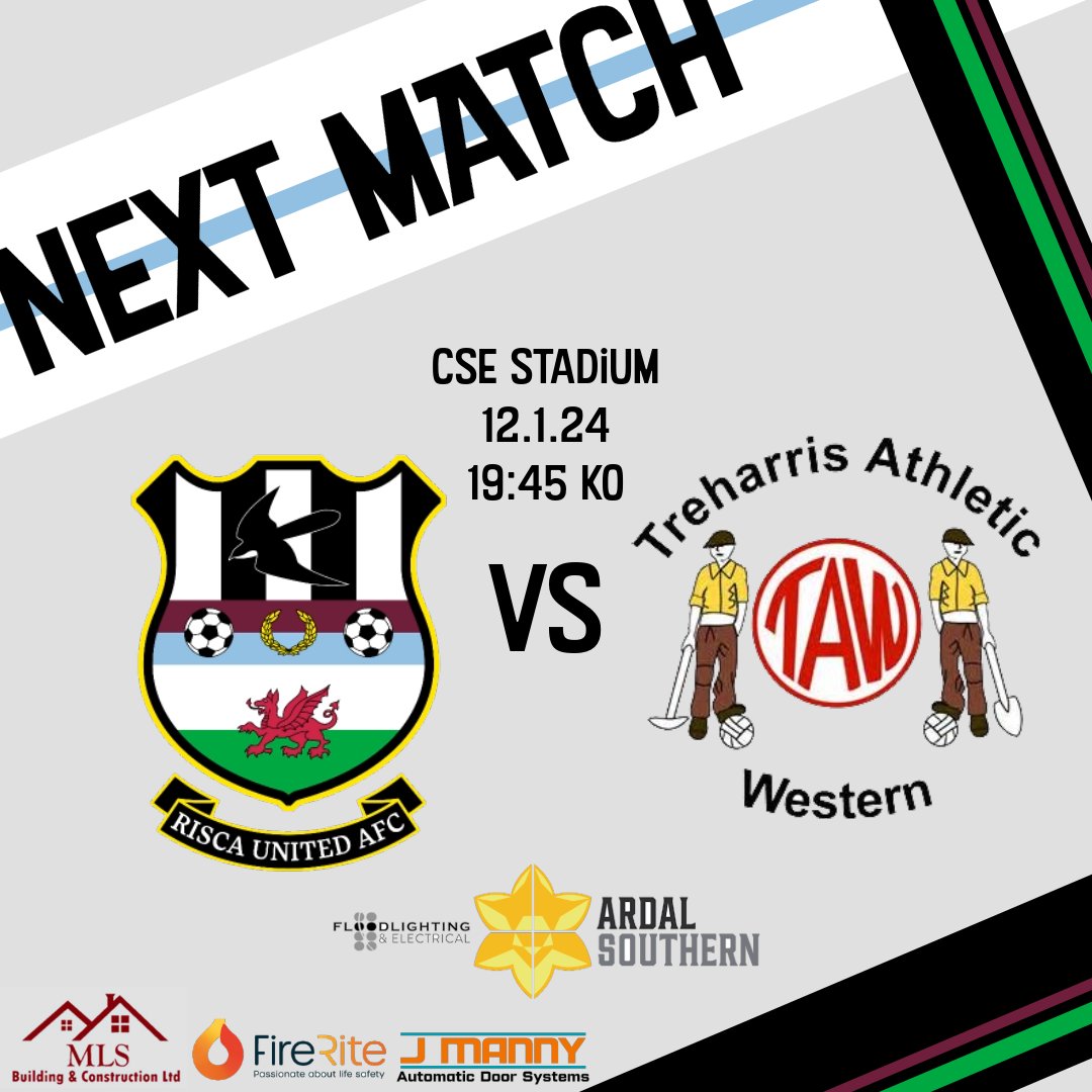 RiscaUtd's tweet photo. NEXT MATCH! ⚽️

Tomorrow we're back at home and take on @TreharrisAthFC at the CSE as we look to build on the momentum from last weeks win against Chepstow Town! 

🕣19:45 KO
🏟️ CSE Stadium, Ystrad Mynach
🗓️12.1.24 https://t.co/JWuqx2AYYu