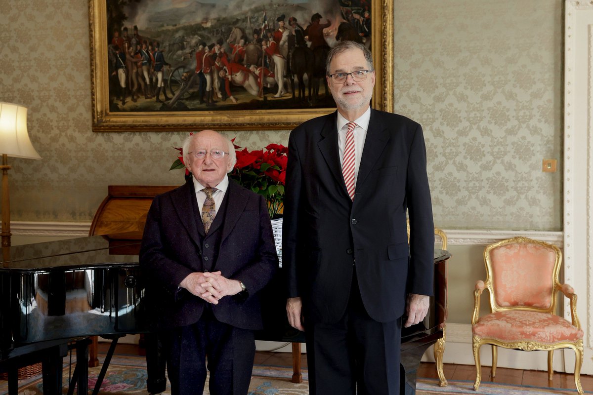 President Higgins yesterday received the Ambassador of Austria, H.E. Mr Thomas Nader, on a farewell courtesy call at Áras an Uachtaráin