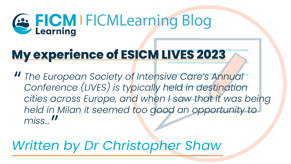 Today we have a #FAOMed #FICMLearning Blog written by Dr Chris Shaw on his experience of ESICM LIVES 2023. Click here to read Chris's blog: bit.ly/FICMBlog-ESICM…