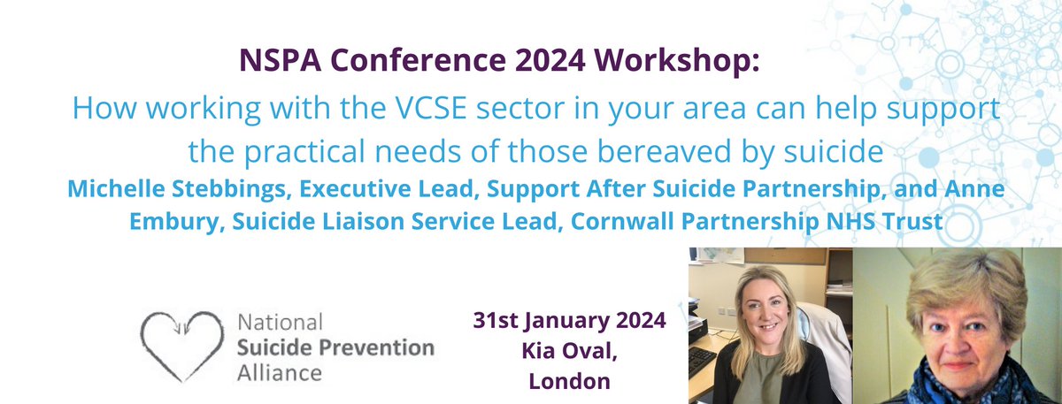 National Suicide Prevention Alliance (@nspa_uk) on Twitter photo How can working with local voluntary & community orgs positively impact bereavement support services?
Join <a href="/AfterSuicideUK/">Support After Suicide Partnership</a> & <a href="/CornwallFT/">Cornwall Partnership NHS Foundation Trust</a> for a #NSPAConf workshop discussing the standards for suicide bereavement services with a focus on partnership working bit.ly/3GqULE4 How can working with local voluntary & community orgs positively impact bereavement support services?
Join <a href="/AfterSuicideUK/">Support After Suicide Partnership</a> & <a href="/CornwallFT/">Cornwall Partnership NHS Foundation Trust</a> for a #NSPAConf workshop discussing the standards for suicide bereavement services with a focus on partnership working bit.ly/3GqULE4