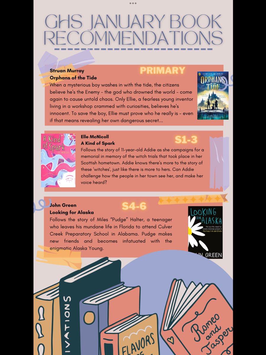 MissReynoldsENG's tweet photo. Is your 2024 resolution to read more books? 📚 

Our school librarian has kindly put together a collection of favourites for all ages and abilities, available to access in the GHS library. Here are some top picks for January ✨ https://t.co/ccdoN26FRo