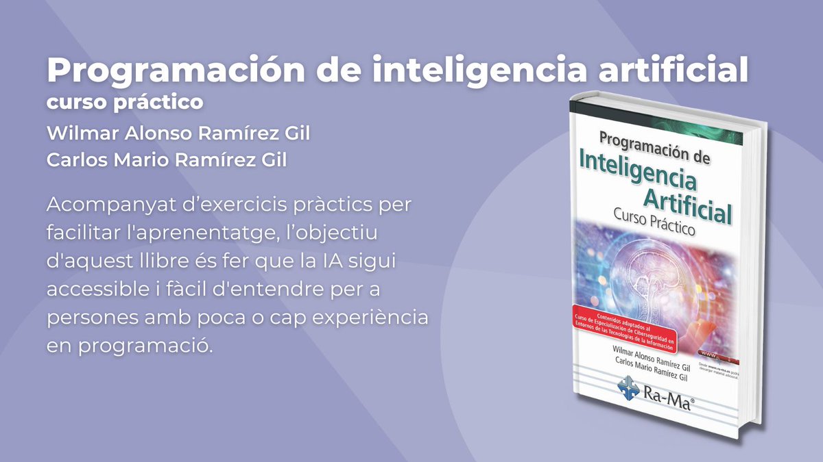 BibUPCVILANOVA's tweet photo. Endinsa't en el món de la #IA i la #programacio, amb aquest 📕de @GrupoEditorRaMa no et cal tenir experiència!
🆕a la #bibupcvilanova!
✅https://t.co/WtgRpEiCKU
➕novetats a: https://t.co/ji4tQcVQRy https://t.co/Ledy8E78f7