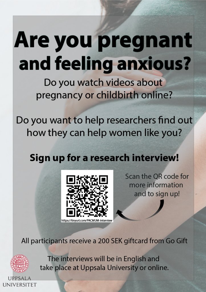 Please RT! Are you currently pregnant🤰? Do you want to help researchers find out how to improve the pregnancy experience🙌? Participate in one of our studies currently running at @UU_University ! More info on the posters or via tinyurl.com/pacmum-intervi… or tinyurl.com/mom2B-survey