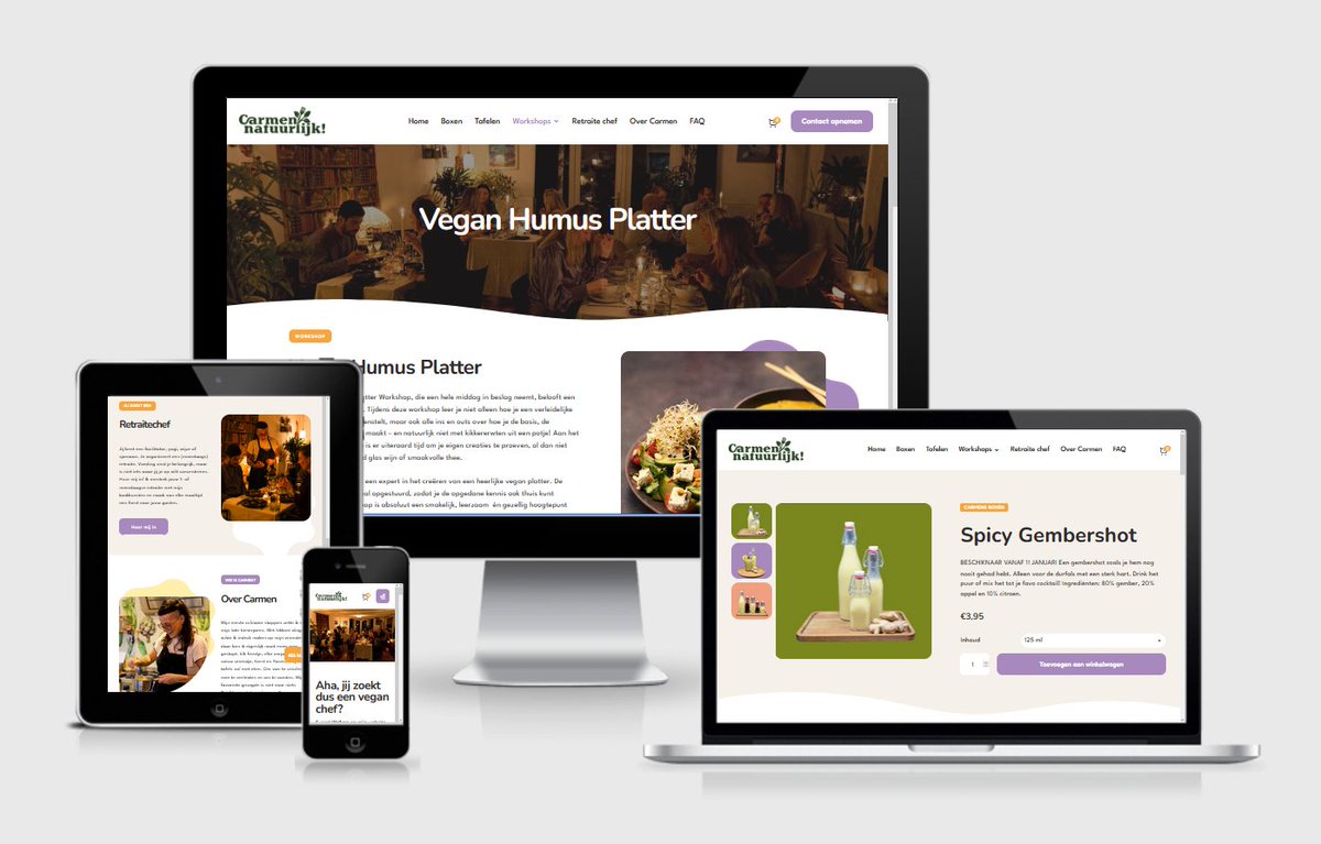 Webreturn's tweet photo. Nieuwe website met webwinkel opgeleverd voor Carmen Natuurlijk!

Carmen zet vegan voeding op de kaart door het hosten van vegan diners, het geven van workshops en zich te verhuren als vegan (retraite) chef. 

https://t.co/YqvWSWnxoR

Webdesign door https://t.co/Zi4uXXZipy https://t.co/v5TjWYP9e7