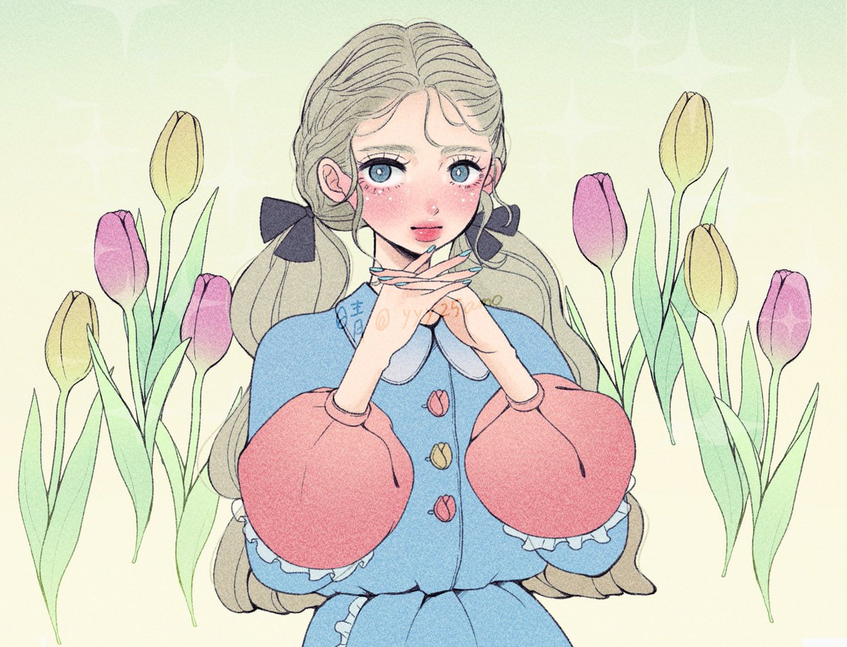 1girl solo flower long hair long sleeves pink flower leaf  illustration images