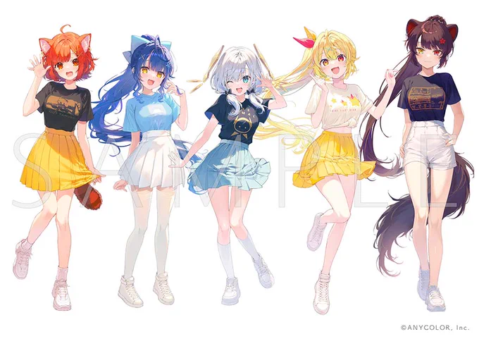 #にじTグッズ にて、 ラトナ・プティ様、天宮こころ様、アルス・アルマル様、星川サラ様、戌亥とこ様 5名のにじT着用のお姿を撮り下ろしさせて頂きました! よろしくお願いいたしますー!