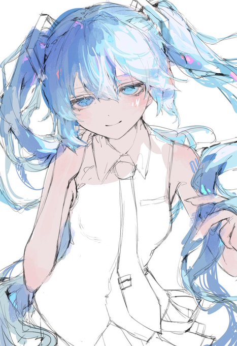 「blue hair hand in own hair」 illustration images(Latest)