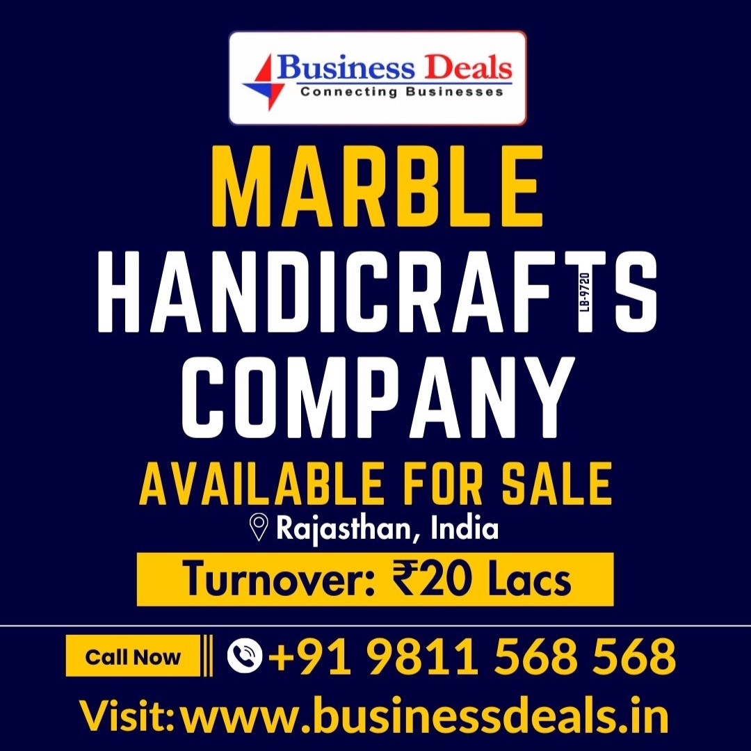 Marble Handicrafts Company in Rajasthan, India! 🇮🇳 
Contact +91 9811 568 568 or visit their website businessdeals.in/a-marble-handi… 

#marblehandicrafts #businessforsale #InvestInRajasthan #businessdeals #madeinindia #handmadecards #craftsmanship #art #culture #heritage #entrepreneurlife