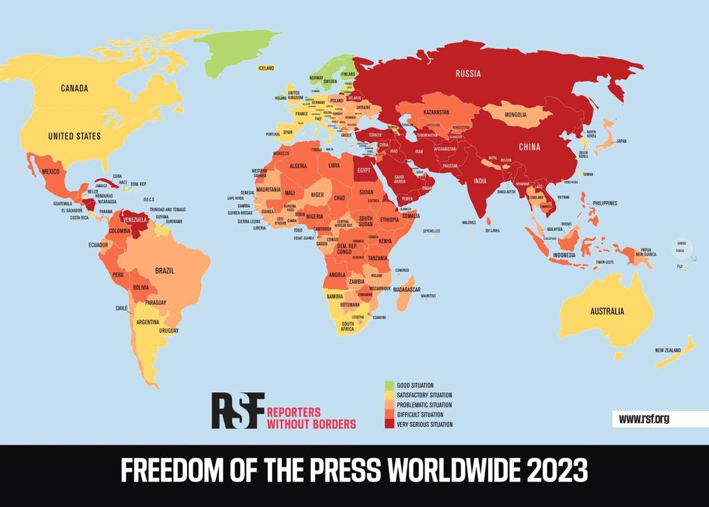 EconomyInformal's tweet photo. 2023 World Press Freedom Index

1. Norway🇳🇴
2. Ireland🇮🇪
3. Denmark🇩🇰
4. Sweden🇸🇪
5. Finland🇫🇮
6. Netherlands🇳🇱
7. Lithuania🇱🇹
8. Estonia🇪🇪
9. Portugal🇵🇹
10. East Timor🇹🇱
12. Switzerland🇨🇭
13. NZ🇳🇿
15. Canada🇨🇦
16. Latvia🇱🇻
21. Germany🇩🇪
23. Costa Rica🇨🇷
24. France🇫🇷
25. South Africa🇿🇦
26. UK🇬🇧
27. Australia🇦🇺
35. Taiwan🇹🇼
36. Spain🇪🇸
40. Argentina🇦🇷
41. Italy🇮🇹
45. USA🇺🇸
52. Uruguay🇺🇾
57. Poland🇵🇱
68. Japan🇯🇵
73. Malaysia🇲🇾
79. Ukraine🇺🇦
80. Ecuador🇪🇨
83. Chile🇨🇱
88. Mongolia🇲🇳
92. Brazil🇧🇷
103. Paraguay🇵🇾
106. Thailand🇹🇭
107. Greece🇬🇷
108. Indonesia🇮🇩
110. Peru🇵🇪
121. Tunisia🇹🇳
123. Nigeria🇳🇬 
128. Mexico🇲🇽
129. Singapore🇸🇬
139. Colombia🇨🇴
140. Hong Kong🇭🇰
150. Pakistan🇵🇰
158. Venezuela🇻🇪
161. India🇮🇳
164. Russia🇷🇺
165. Türkiye🇹🇷
172. Cuba🇨🇺
177. Iran🇮🇷
179. China🇨🇳

@RSF_en