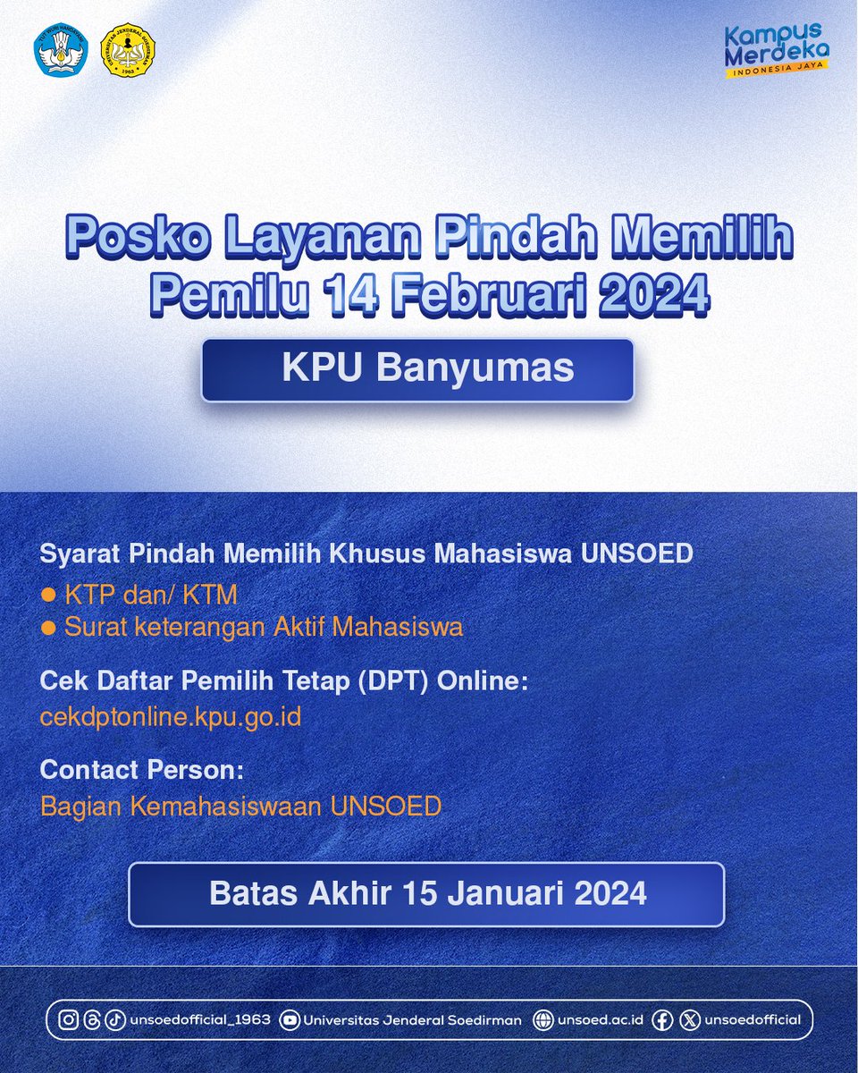 UnsoedOfficial's tweet image. Tak kasih info gens!
Jangan sampe golput yaak!! 😉

_________
#Pemilu2024 
#Unsoed
#UnsoedMajuTerus
#MerdekaMajuMendunia