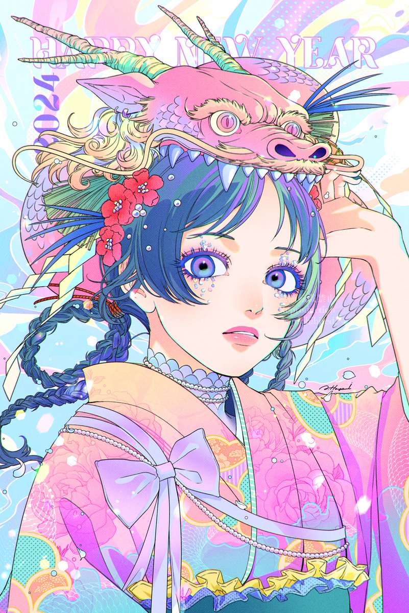 1girl solo kimono japanese clothes braid flower blue eyes  illustration images