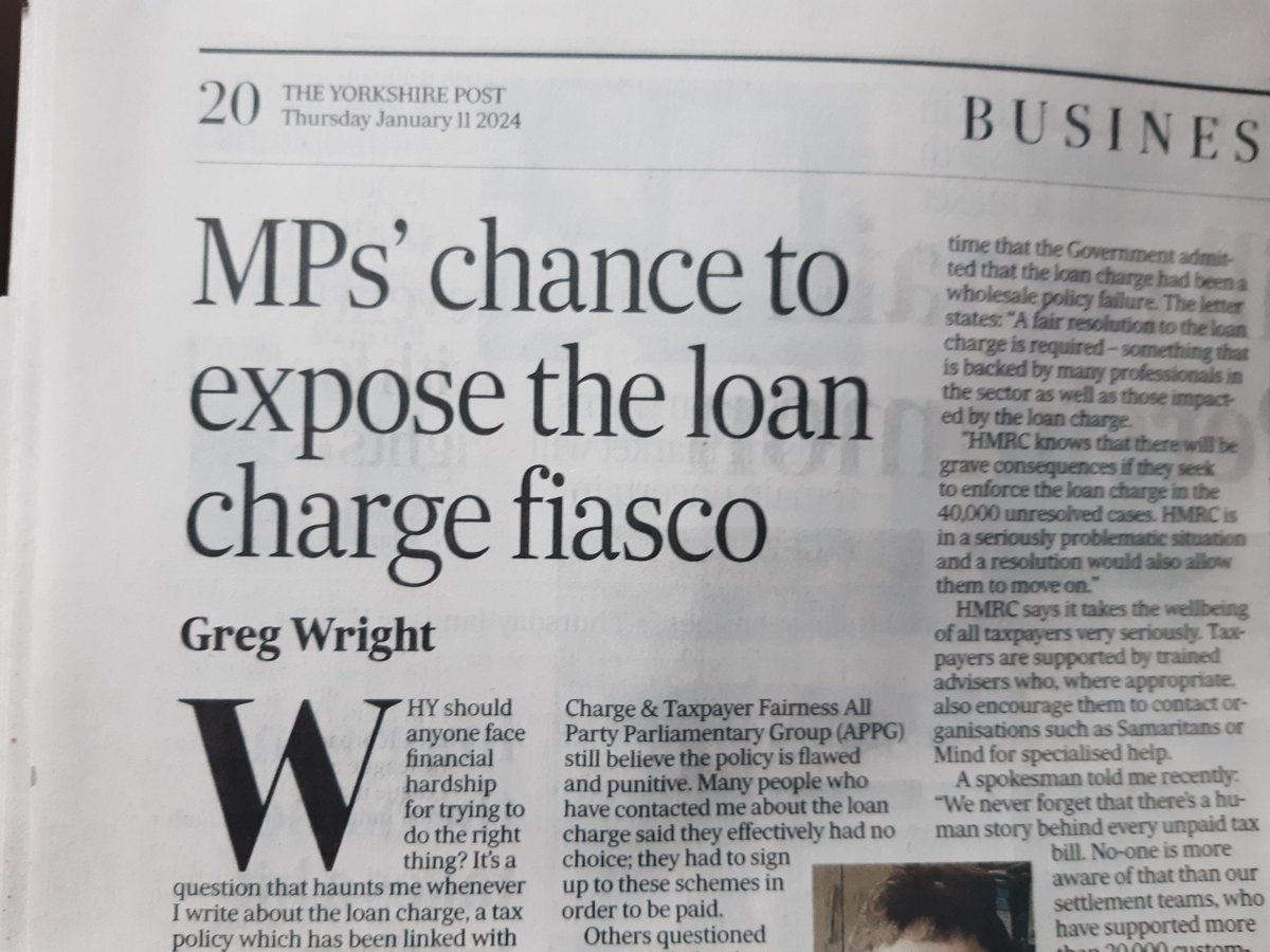 gregwrightYP's tweet photo. My commentary in today's @yorkshirepost. 'There is compelling evidence the #loancharge is continuing to cause   'serious distress..'. Please #buyapaper or subscribe today. @loanchargeAPPG https://t.co/MfSPkJkdPL