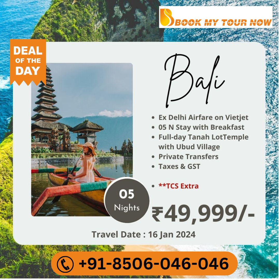 Unwind in the magical charm of Bali! Packages Starting from Rs.49,999/-
Includes: Airfare, Stay, Breakfast, Sightseeing, Etc.
For more details, Call us on 0120- 6852623

#Bookmytournow #Bali #BaliTour #BaliPackage #BaliTrip #HoneymoonInBali #BaliGetaway #traveldeal