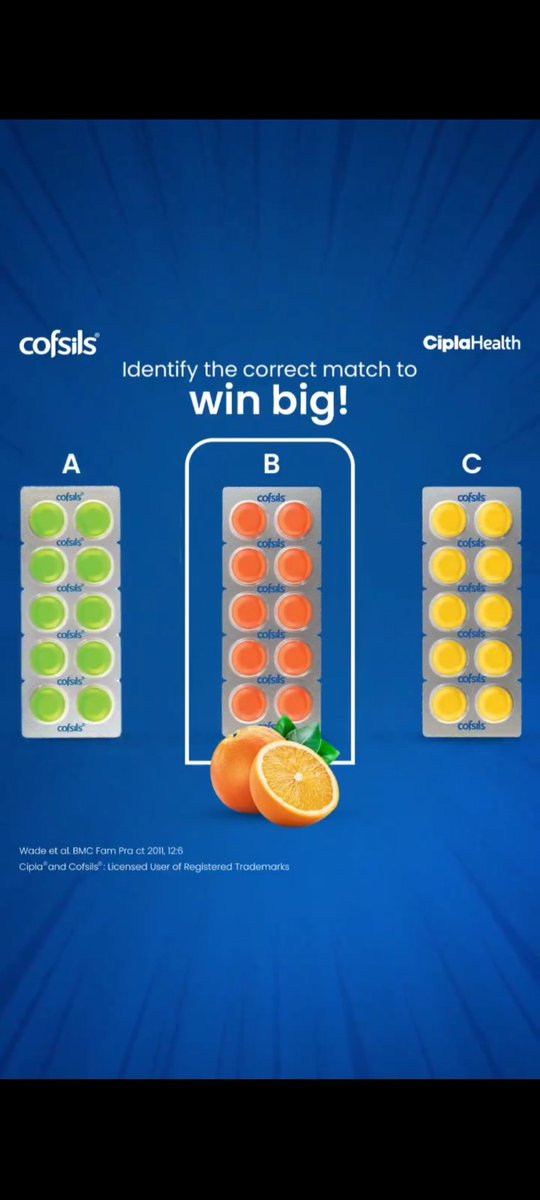 @cofsils Answer - B ( Orange Flavour )

Here's my perfect screenshot📸🎯😍

#contest #contestalert #contestalertindia #winbig #amazingprizes #Prizes #Cofsils #Cipla #QuickRelief #SoreThroat #Orange #LemonHoney #GingerLemon #FreshMint