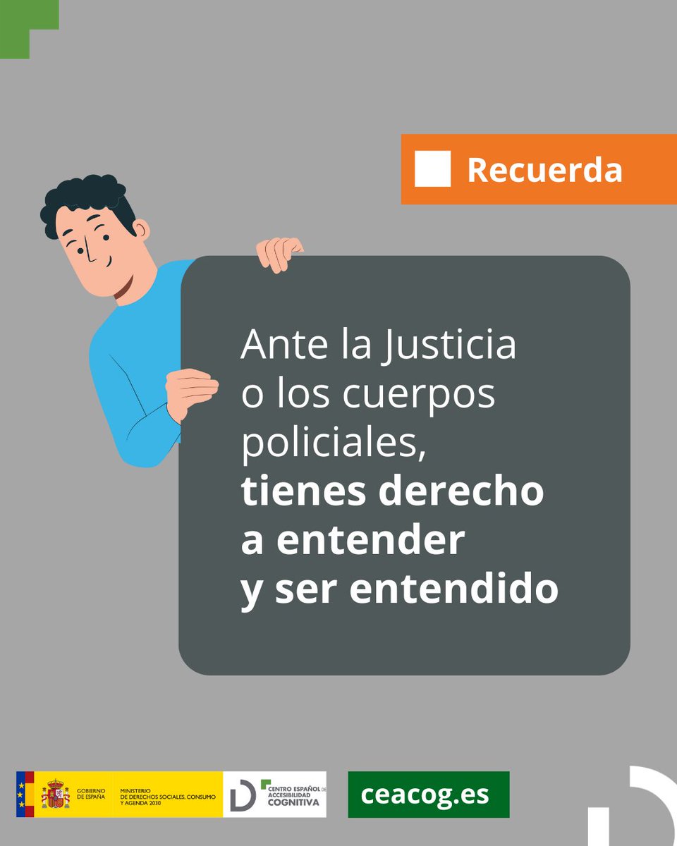 ceacog's tweet photo. ⚖️ ¡RECUERDA! Ante la Justicia o los cuerpos policiales, tienes derecho a entender y ser entendido. Un facilitador te puede ayudar
⬇️ Infórmate
https://t.co/PHaflwsoKL
#LaOficinaDeLoFácil #CEACOG #AccesibilidadCognitiva @RPDiscapacidad https://t.co/D9ljkLHDZ4