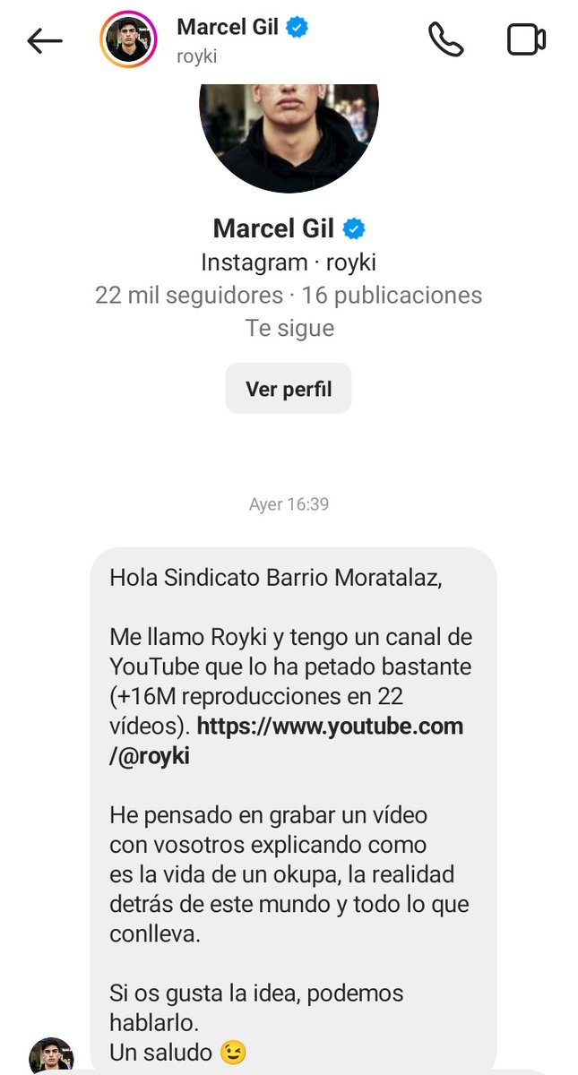 SindicatoMtz's tweet photo. Un "influencer" nos ha escrito a varios Sindicatos de Vivienda para "grabar un vídeo explicando como es la vida de un okupa, la realidad detrás de este mundo y todo lo que conlleva" y ésta ha sido nuestra respuesta 👇🏾 https://t.co/c5LJjkRdyr
