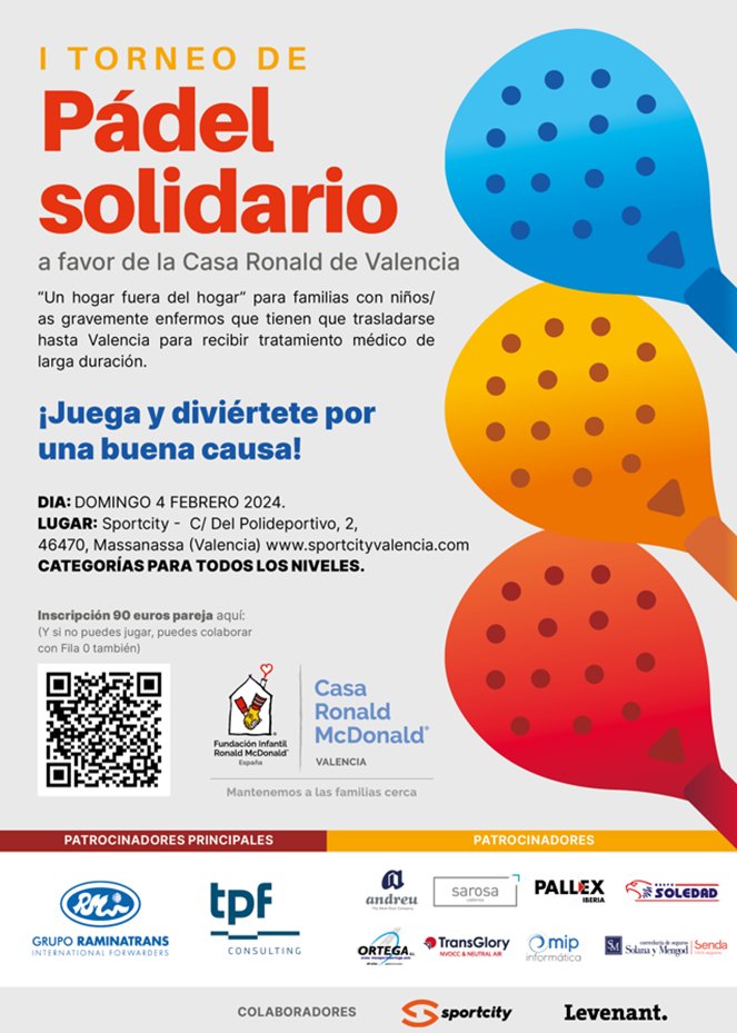 El próximo domingo 4 de febrero se celebrará el 𝗜 𝗧𝗼𝗿𝗻𝗲𝗼 𝗱𝗲 𝗽𝗮́𝗱𝗲𝗹 𝘀𝗼𝗹𝗶𝗱𝗮𝗿𝗶𝗼 a favor de la <a href="/CasaRonaldVLC/">Casa Ronald Valencia</a>  

➡️ Apúntate: participa.fundacionronald.org/Itorneopadelso…

La recaudación íntegra del torneo se destinará al mantenimiento de la Casa Ronald🤗